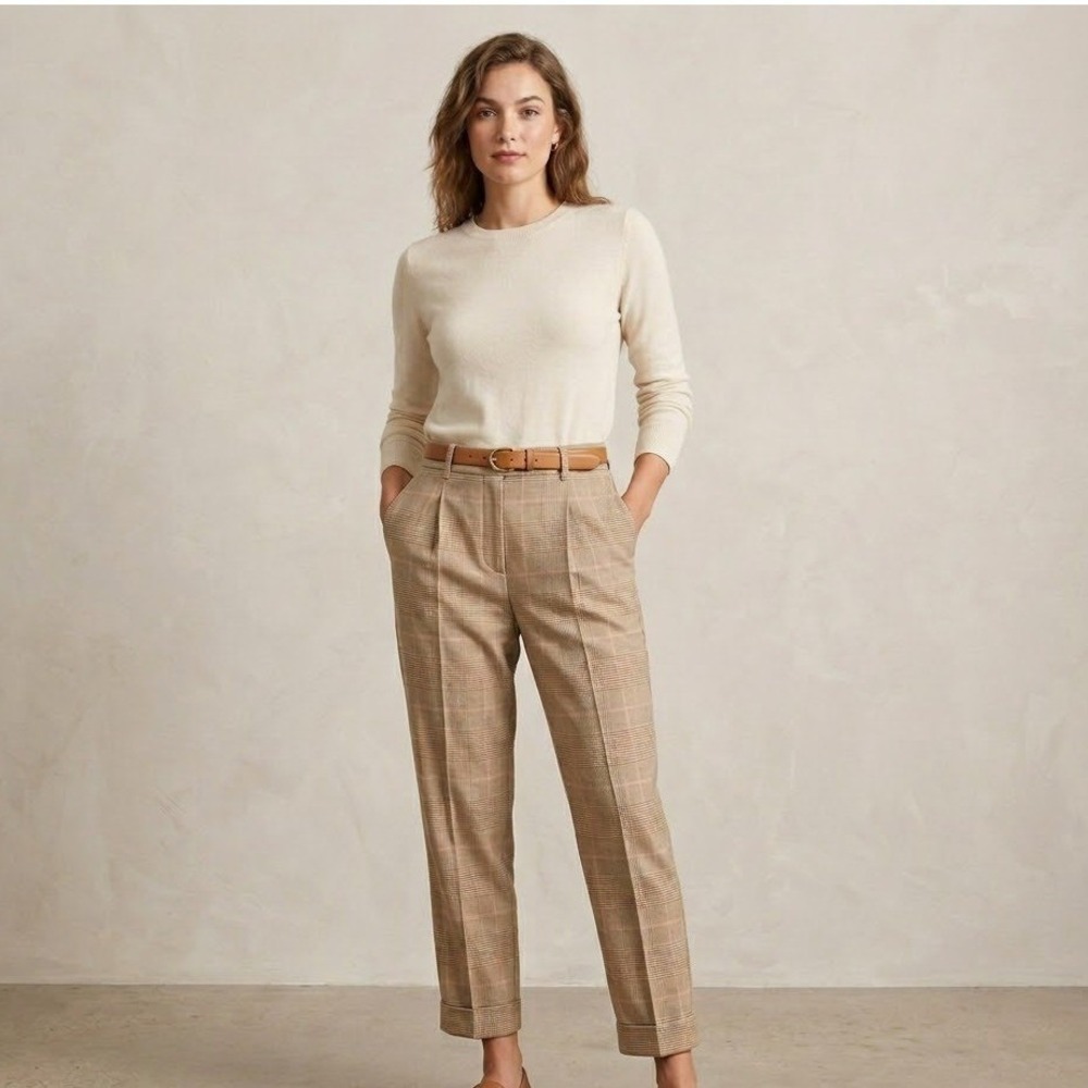 Banana Republic Tan Glen Plaid Ankle Trousers Size 4 Teacher Business Casual